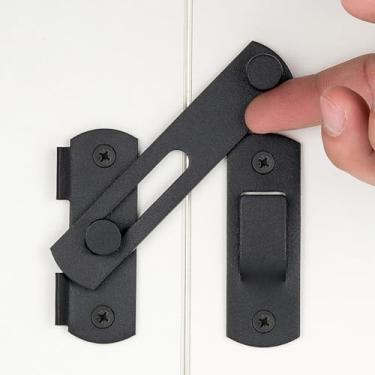 Imagem de INIRET Trincos de porta de celeiro, 10 cm x 7 cm, preto fosco, aço inoxidável, portão de celeiro, fechaduras de porta dobrável, trava de porta de correr antigo, trincos de porta de armário de vinho