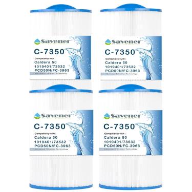 Imagem de Savener Filtro de spa compatível com Caldera 50, Caldera Spas, Unicel C-7350, 1019401, 73532, PCD50N, FC-3963, filtro de banheira de hidromassagem de 50 m², pacote com 4