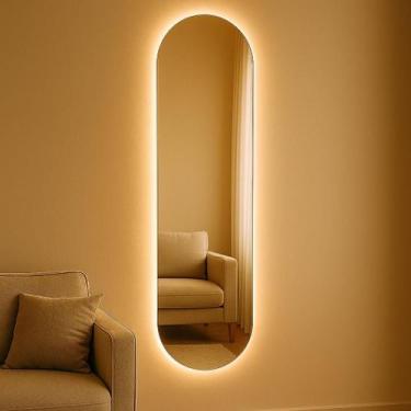Imagem de Espelho Oval com LED 150x40cm para Banheiro Quarto Sala Luz Quente e F