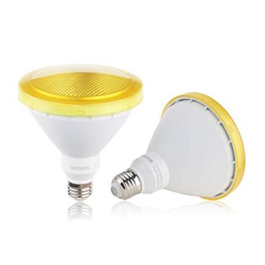Imagem de Lâmpada LED amarela, pacote com 2 lâmpadas Par38 15W (equivalente a 100W 1300lm, lâmpada de inundação média E26 para ambientes externos, internos, varandas, pátio, jardas, casa