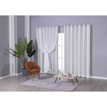 Imagem de Cortina Blackout com Voil Flame em Poliéster 3,00m X 2,30m – Bloqueio Total de Luz e Toque Sofisticado, Dupla-Face e Instalação Fácil em Varão Simples (Creme)