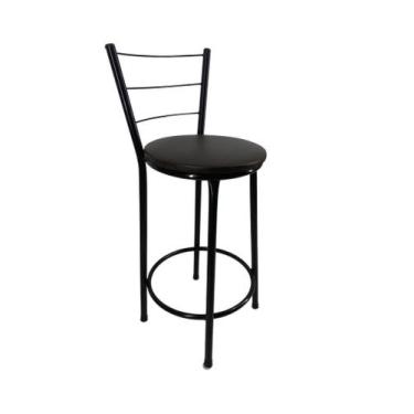 Imagem de Banqueta Banco Média Preta Encosto Bar Balcão Cozinha Bistrô - FortMix