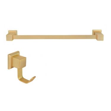 Imagem de Kit com Porta Toalha de Banho 62cm e 01 Cabide Premium Ducon Metais Ouro Fosco