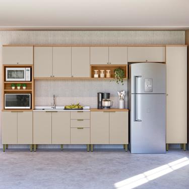 Imagem de Cozinha Modulada 7 Peças sem Pia Em MDF Selene Linea Brasil - Jequitiba/Off White Fosco