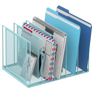 Imagem de JMHUD Organizador de arquivos para mesa, classificador de arquivos vertical de 5 seções, organizador de papel pasta de arquivo de metal para escritório, casa, sala de aula, azul