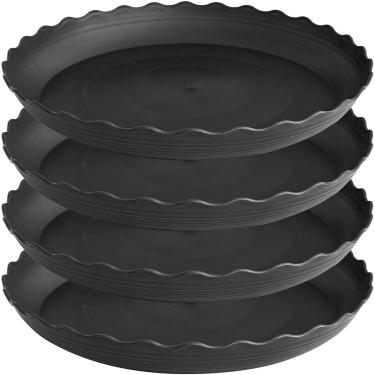 Imagem de Grjoprt Pacote com 4 pires de plantas de 41 cm, bandeja grande para plantas, bandejas de plantas resistentes para ambientes internos sem furos, bandeja de vaso de plástico para plantador (preto)