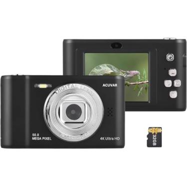 Imagem de Acuvar Câmera Digital 4K 50Mp, Infantil Com Foco Automático Para Selfies, Lentes Duplas Frontal E Traseira, Cartão De 32 Gb, Zoom 8X, Presente Compacto Vlogs Viagem, Crianças Adolescentes Iniciantes