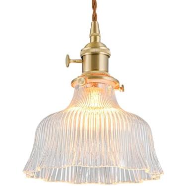 Imagem de Luzes pendentes vintage para cozinha, ilha, lírio, vidro, transparente, pingente de iluminação, quarto, luminária pendente de latão para casa de fazenda com sombra de vidro para sala de jantar e