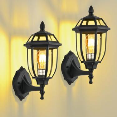 Imagem de DARIISI Luzes de parede externas modernas, lanterna externa à prova d'água, iluminação montada na parede com soquete E26 e persianas de vidro, luminária externa preta para garagem, porta da frente, 2