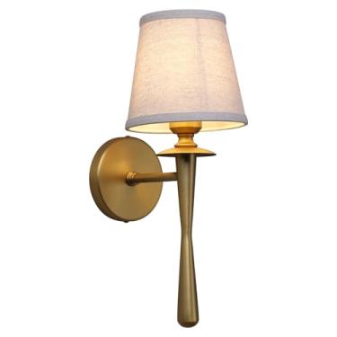 Imagem de PERMO Arandela de parede vintage, arandelas douradas antigas com pano de linho, abajur com fio, luminária de parede para quarto, sala de estar, corredor, hall de entrada