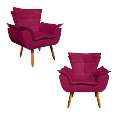 Imagem de Kit 2 Poltronas Opala Retro Sala Estar Suede Bordo - King Lar