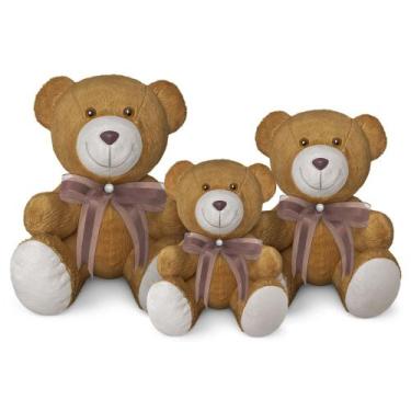 Imagem de Trio De Ursinhos De Pelúcia Articulado Decoração Com Laço 15, 20 e 25c