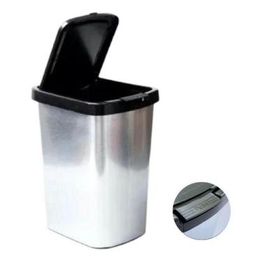 Imagem de Lixeira Cesto 9 Litros Click Label Cozinha E Banheiro Inox - Arqplast