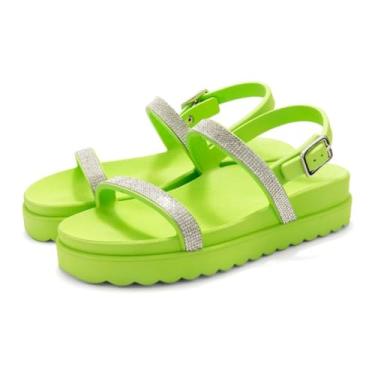 Imagem de Sandalia Papete de Strass Flatform Feminina Rasteirinha Tratorada Com Fivela Moderna Palmilha Macia Tamanho:37;Cor:Verde;Gênero:Feminino;Departamento BS:Esporte