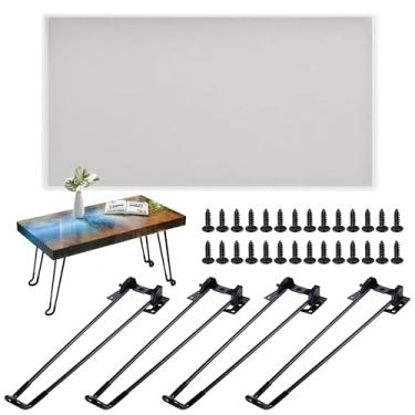 Imagem de Attuslla Moldes grandes de silicone para mesa de resina epóxi, moldes de silicone retangulares de 30 x 58 cm com pernas para decoração de casa, mesa de rio, tábua de corte, arte de resina