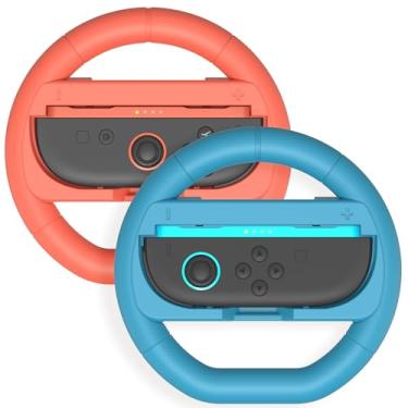 Imagem de TIIKKASI Controller Steering Wheels Compatible with Switch 2 Console Joy Controller - Racing Game Grip Accessory, 2 Pack, Red & Blue