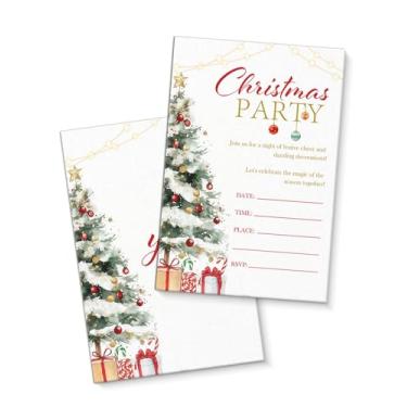 Imagem de QZJ Artigos para convites de festa de Natal com envelopes, conjunto de 20 convites de festa de Natal para árvore de Natal, preenchimento em branco, dupla face