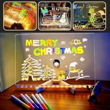 Imagem de Quadro de Escrita Luminoso Mágico e Brilhante – LED em Acrílico – 3 Tamanhos, 7 Canetas Coloridas – Perfeito para Desenhar, Colorir, Iluminar, Decorar, Escrever recados e Mensagens (15x15CM)