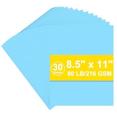 Imagem de Cartolina 8,5 x 11, 216gsm capa cartolina azul, 36 kg, cartolina pesada para impressora, álbum de recortes, Natal (cartolina azul claro, 30 folhas)