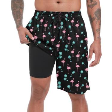 Imagem de Calções de banho FT FENTENG masculinos com forro de compressão Flaming