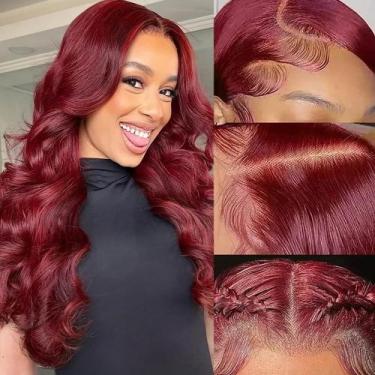 Imagem de Perucas frontais de renda Guebb 99j Burgundy Human Hair Body Wave 50cm