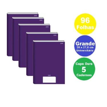 Imagem de Kit 5 Cadernos Brochurao Costurado Stiff 96fls Lilas Jandaia
