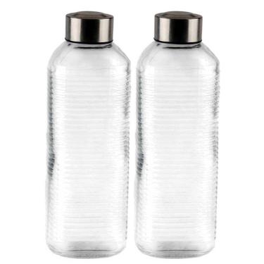 Imagem de Garrafa De Vidro Canelado 1000ml Para Agua Suco Cha 2 peças - Gaia Glass