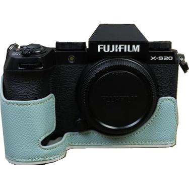 Imagem de Capa para X-S20, capa BMAOLLONGB feita à mão de couro PU meia câmera versão abertura inferior para Fujifilm X-S20 XS20 com alça de mão (azul claro)