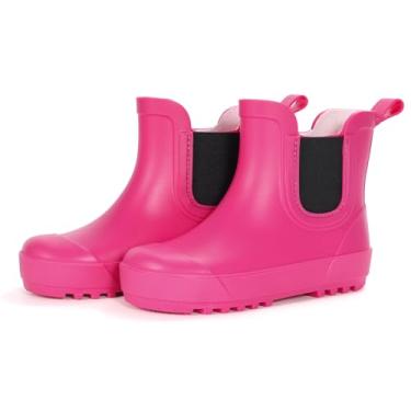 Imagem de WILLPORT Botas de chuva infantis, impermeáveis Chelsea, botas de chuva para meninos e meninas, Rosa choque, 19