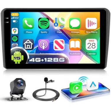 Imagem de Estéreo automotivo 4G + 128G Android 15 para Audi A3 2003-2013, sem fio CarPlay Android Auto, tela sensível ao toque HD de 22 cm, estéreo automotivo com GPS, WiFi, Bluetooth 5.0, FM, 32 EQ, SWC