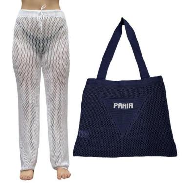 Imagem de Kit Calça Prantola Feminina e Bolsa Saida de Praia Tricot Moda Verão -
