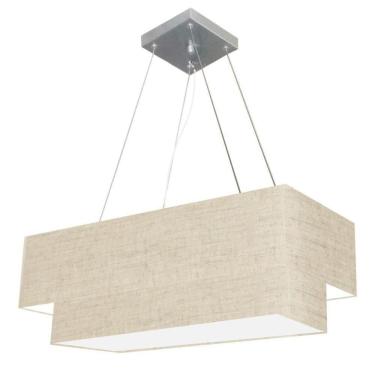 Imagem de Lustre Pendente Retangular Vivare Md-4138 Cúpula Em Tecido 70x30cm X 60x25cm - Bivolt Rustico-bege 127/220v