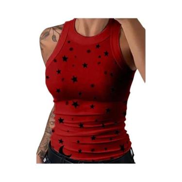 Imagem de Camiseta Regata Feminina Sem Mangas Com Estampa Listrada, Decote Redon