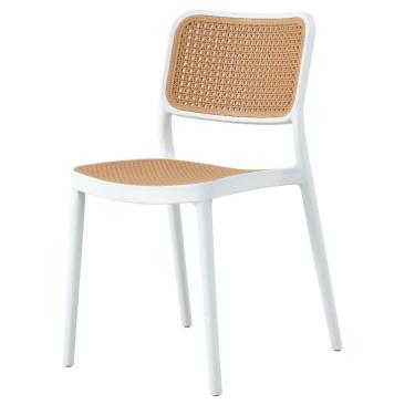 Imagem de Cadeira Empilhável Mera Polipropileno Branco Assento Simulando Palha Bege