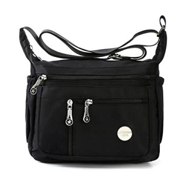 Imagem de HERCMNOY Bolsas transversais para mulheres, bolsa de ombro com vários bolsos, bolsa carteiro de nylon impermeável e bolsas de mão, Bh-preto