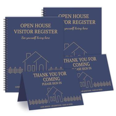 Imagem de suituts Pacote com 2 livros abertos para visitantes de 21,6 cm x 28 cm para visitantes de casas abertas com 2 cartões de barraca de corretor de imóveis, 50 folhas cada (azul marinho)
