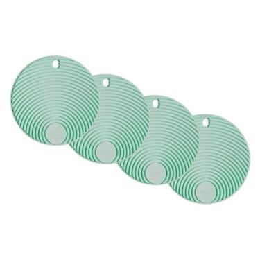 Imagem de Conjunto de Descansos de Panela Redondo de Silicone Verde - 4 unidades - 17x17cm - Resistente ao Calor e Deslizamento - Livre de BPA