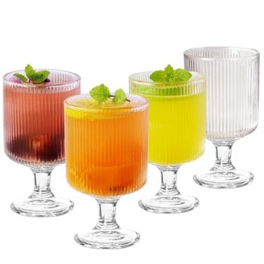 Imagem de Urxirha Conjunto de 4 copos de taça vintage, copos de vidro canelados, copo de coquetel vintage para vinho, cerveja, vinho, suco