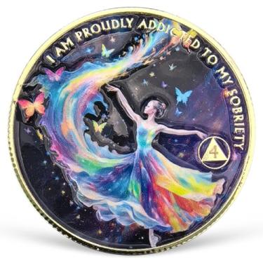 Imagem de Moeda de sobriedade de 4 anos feminina poder AA moeda colorida recuperação AA NA chips e medalhões comemorando 1-15 anos símbolo limpo e sóbrio narcóticos alcoólicos presentes anônimos para mulheres