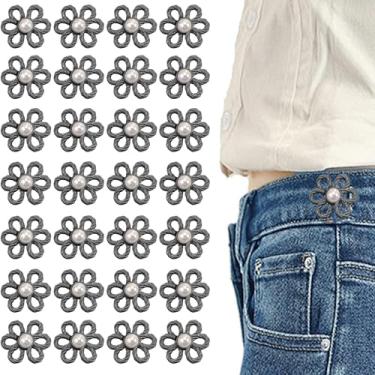 Imagem de 20 pcs Flower Adjustable Jean Buttons, Removable Waist Extender Buckles, for Pants Women, Pants, Skirts, Sleeves(Black)