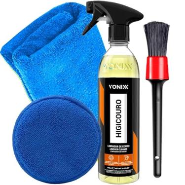 Imagem de Kit Limpeza de Couro Limpador Vonixx Limpa Banco Poltrona Artigos de Couro em Geral e Pincel Luva e Aplicador