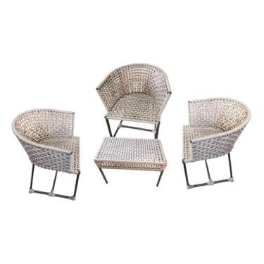 Imagem de Kit Requinte 2 Poltronas + 1 mesa de centro corda náutica em ferro decoração piscina e externo (Bege)