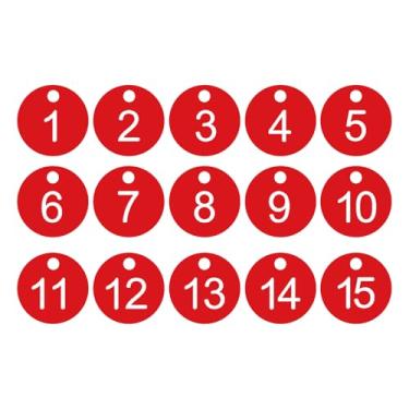 Imagem de PATIKIL 1 a 15 etiquetas numéricas, 15 peças, etiquetas redondas com número de identificação, chaveiro numerado de plástico para armários de bagagem, organizador de cabides de vendas de campo