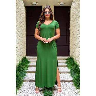 Imagem de Vestido Longo Maxi Com Manga E Bolso Barra Oval - luh may, Verde, M
