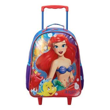 Imagem de Mochila Escolar Princesa Ariel Sereia Rodinhas Rosa Meninas - Xeryus