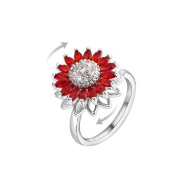 Imagem de IQIC Anel fidget feminino de girassol para alívio da ansiedade, anel giratório ajustável, para ansiedade, joias modernas de flores abertas, Liga de aço, Sem pedra preciosa