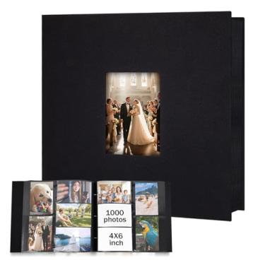 Imagem de 1000 álbuns de bolso 4x6, capa de couro de capacidade extra grande, janela frontal para álbuns 4×6, fotos horizontais e verticais, páginas sem ácido, álbum de família para casamento 4x6 (ferroso)