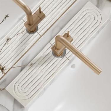 Imagem de Tapete de torneira de pedra para pia de cozinha, tapete de pedra de secagem de diatomita e protetores de pia, protetor de respingos de água da pia, bandeja de pedra antiderrapante de absorção de água