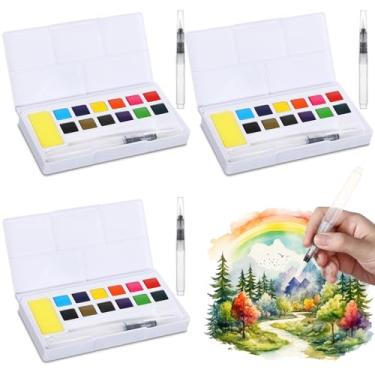Imagem de Marspark Conjunto de 3 peças de tinta aquarela portátil para viagem, kit de tinta de aquarela, com pincel de água, bolso para esboços de campo, materiais de arte para artistas, pintores iniciantes