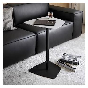 Imagem de Mesa de centro de design simples, mesa lateral irregular, mesa de canto moderna com base de metal, pequena mesa de destaque para espaços pequenos, sala de estar, quarto, varanda, fácil montagem, aba